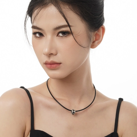 Collar Gargantilla Minimalista de Plata de Ley 925 con Cordón de Cuero para Mujer Hombre Hecho a Mano Colgante de Strass Perla Hueca