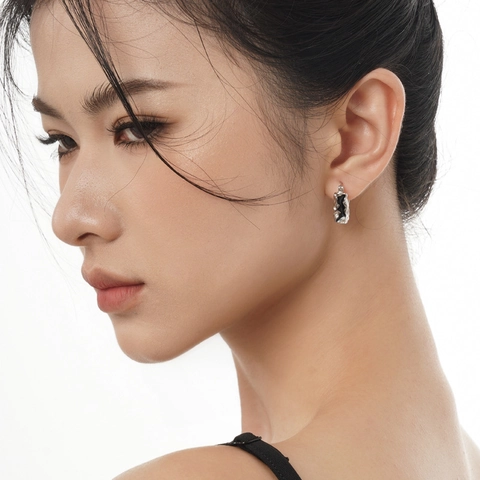 Pendientes de Aro de Lava con Textura Irregular de Plata de Ley 925 para Mujer Joyas de Oreja en Forma de U Geométricas de Lujo
