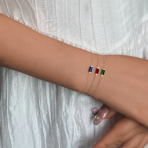 Stainless Steel Birthstone Bracelet For Women Square Zirconia Charm Bracelet 12 Months Personalized Fashion Jewelry Birthday Gift