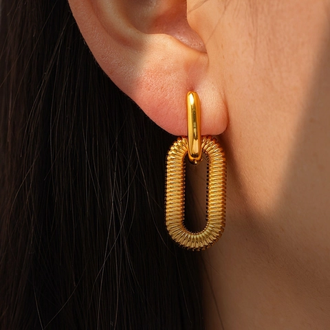 Orecchini a Cerchio Vintage in Acciaio Inossidabile per Donna Minimalisti Orecchini Ovali con Texture Oro Argento Gioielli Geometrici