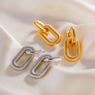 Orecchini a Cerchio Vintage in Acciaio Inossidabile per Donna Minimalisti Orecchini Ovali con Texture Oro Argento Gioielli Geometrici