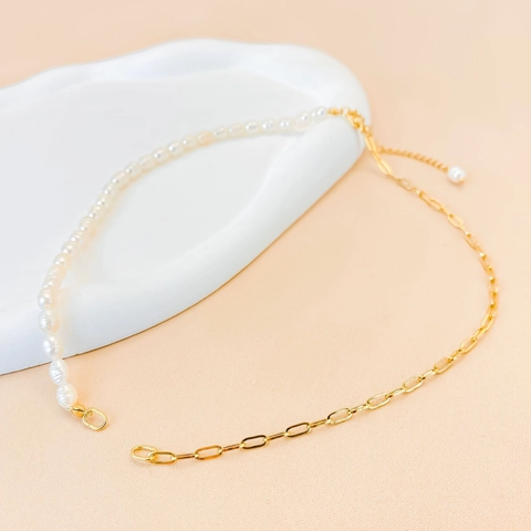 Stainless Steel Freshwater Pearl Necklace For Women Minimalist Paperclip Chain Splicing Choker Gold Silver Neck Jewelry