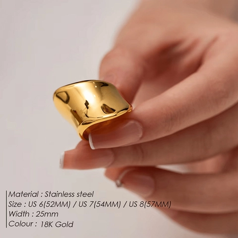 Onregelmatige Geometrische Roestvrijstalen Brede Ring Voor Dames 18K Verguld Golf Statement Ring Minimalistische Mode Sieraden