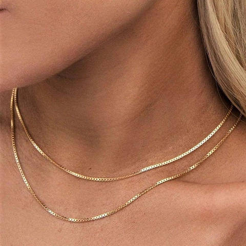 Minimalist 316L Stainless Steel Box Chain Necklace PVD Gold Plated Commuting Jewelry For Women Elegant Simple Neck Chain