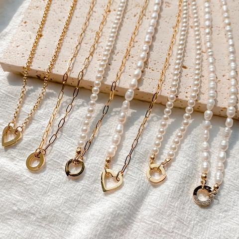 Collier de Clavicule en Acier Inoxydable avec Perle d'Eau Douce Or Argent Strass Fermoir Coeur Chaîne Trombone Bijoux de Luxe de Niche Français Vintage pour Femme