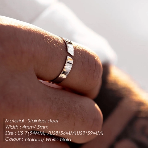 Minimalistisch Titanstahl Einfaches Band Offener Ring Für Damen Herren 18K Vergoldet Einstellbar Geometrisch Spiegelpoliert Fingerring