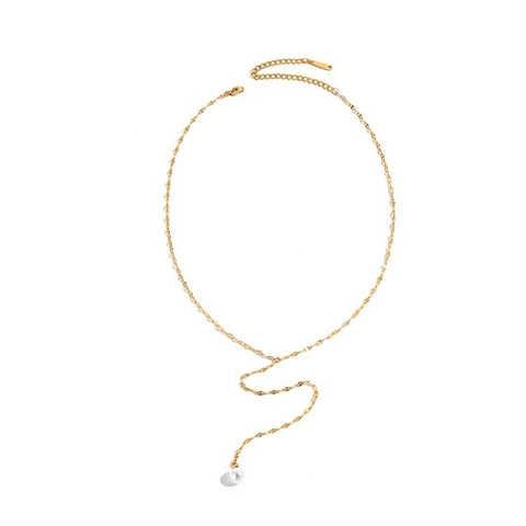 Collar en Forma de Y de Acero Inoxidable Minimalista para Mujer Oro Plata Oro Rosa Colgante de Perla Artificial Joyería