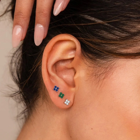 Stainless Steel Four Leaf Clover Birthstone Stud Earrings Colorful Rhinestone Flower Petal Earrings For Women Jewelry Gift XE49537
