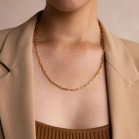 Minimalist Stainless Steel Paperclip Chain Necklace For Women Men Gold Steel Color Geometric Link Jewelry Necklaces