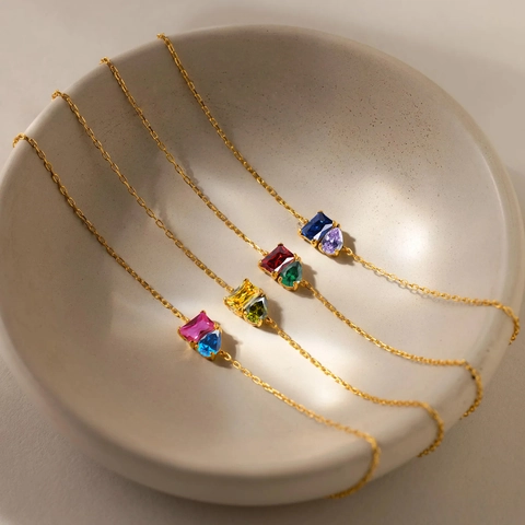 Minimalist Stainless Steel 14K Gold Plated Birthstone Bracelet For Women Water Drop Square Zirconia Fashion Jewelry Adjustable Link Bracelet Gift