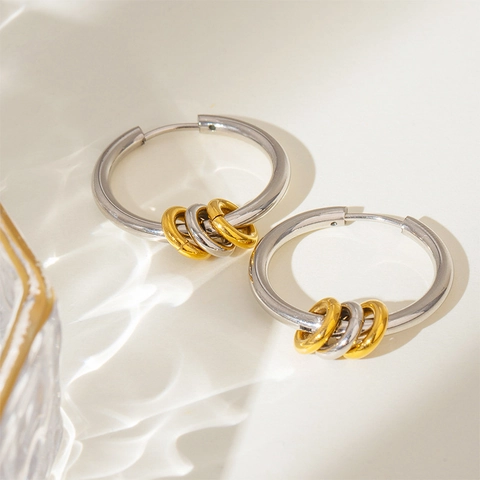 Moderne Edelstahl Gemischt Farbe Creolen Für Damen Geometrische Multi Ring Design Minimalistisch Galvanisierter Schmuck