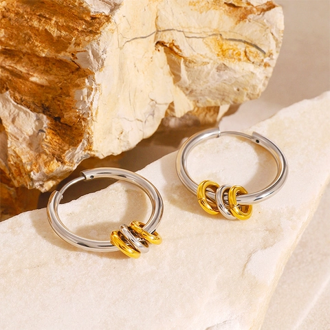 Moderne Edelstahl Gemischt Farbe Creolen Für Damen Geometrische Multi Ring Design Minimalistisch Galvanisierter Schmuck
