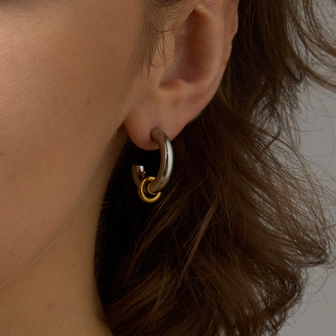 Minimalist Stainless Steel Two Tone C Shape Hoop Earrings For Women Gold Silver Plated Geometric Statement Jewelry