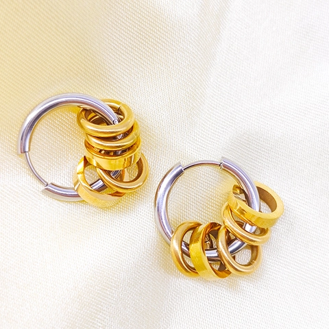 Moderne Zweifarbige Creolen Aus Edelstahl Für Damen Gold Silber Polierte Geometrische Runde Hängeohrringe Modeschmuck