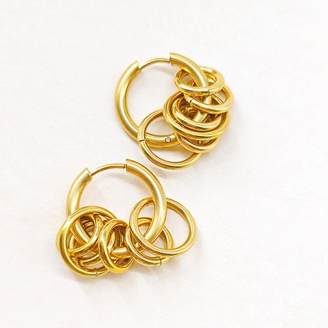 Orecchini a Cerchio Multistrato in Acciaio al Titanio Inossidabile per Donna Oro Cerchio Geometrico Pendenti Personalizzati Gioielli