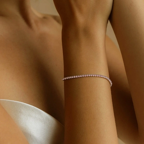 Fashion Stainless Steel Single Row Rhinestone Tennis Bracelet For Women Adjustable Birthstone Color Elegant Jewelry Gift