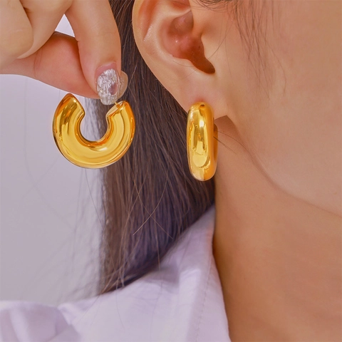 Orecchini a Cerchio a C in Acciaio Inossidabile Chunky per Donna Gioielli Geometrici Lucidi Placcati in Oro Accessorio Statement
