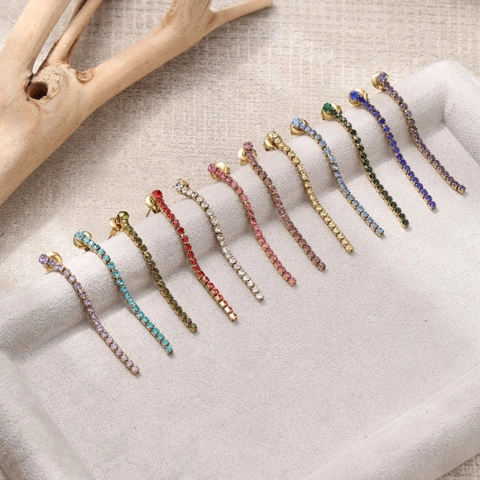 Simple Stainless Steel Linear Tassel Drop Earrings For Women Elegant Zirconia Inlaid Long Chain Dangle Earrings Jewelry