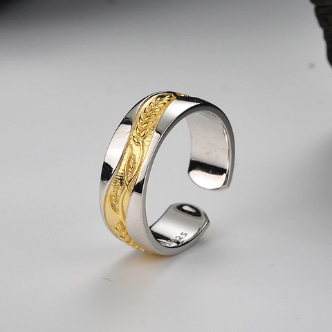 925 Sterlingsilber Ähre Offener Ring Für Damen Koreanisch Minimalistisch Zweifarbig Gold Silber Verstellbar Retro Fingerring Schmuck Geschenk
