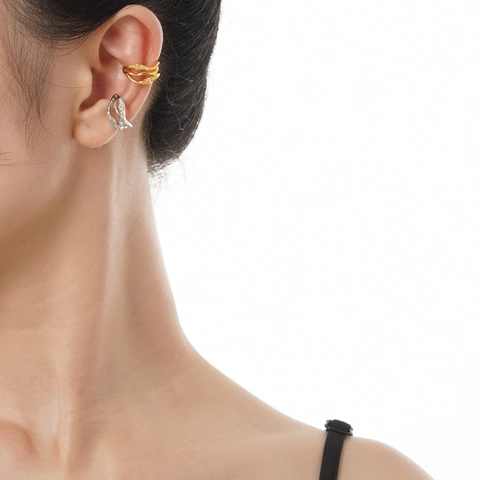 925 Ασημένιο Ear Cuff με Ακανόνιστα Κύματα για Γυναίκες Σχεδιασμός Υγρού Μετάλλου Μίνιμαλ Μοντέρνα Κοσμήματα