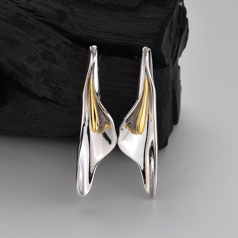 Elegante 925 Sterlingsilber Zweifarbige Calla-Lilie Blume Ohrstecker Für Damen Schicker Designer-Stil Lange Florale Ohrringe Schmuck