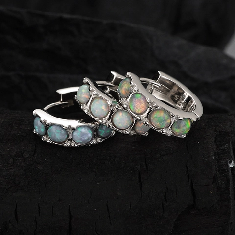 S925 Plata de Ley Hebilla de Oreja de Ópalo Pequeños Pendientes de Aro Geométricos Ópalo de Color Joyería Minimalista Mujer Por Unidad