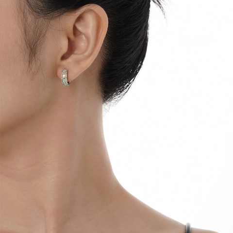 S925 Plata de Ley Hebilla de Oreja de Ópalo Pequeños Pendientes de Aro Geométricos Ópalo de Color Joyería Minimalista Mujer Por Unidad