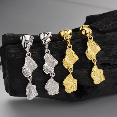 Pendientes de Gota Largos de Plata de Ley 925 con Textura de Rejilla para Mujer Joyería Galvanizada Geométrica Irregular de Lujo Ligero