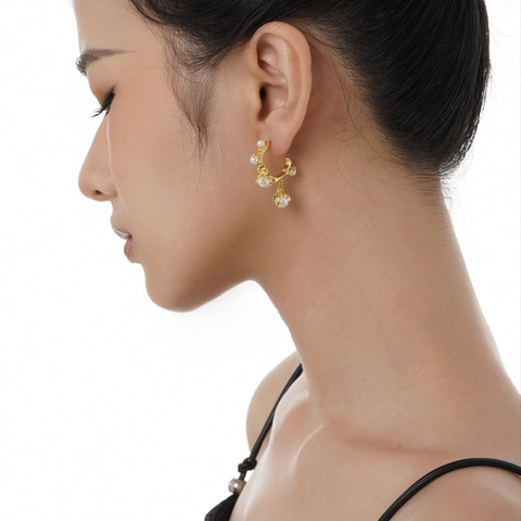 Orecchini a Bottone in Argento Sterling S925 con Fiore e Perla Artificiale per Donna Gioielli Orecchini a Forma di C Minimalisti Coreani