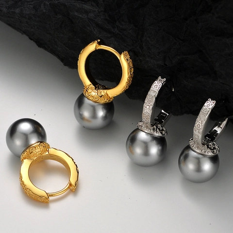925 Sterlingsilber Ohrringe Neuer Chinesischer Stil Vintage Arabeskenmuster Grau Künstliche Perle Strass Ohrhänger