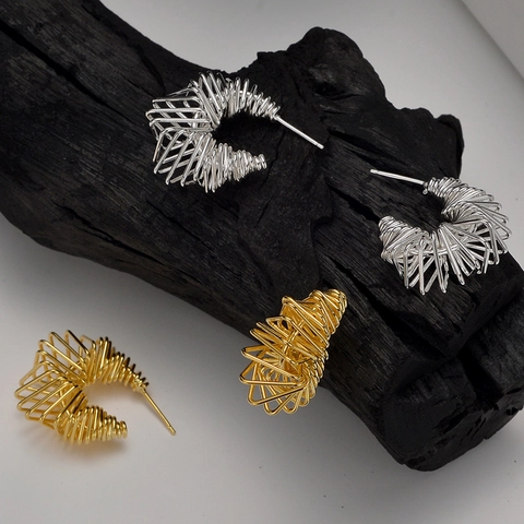 Pendientes de Botón Crisálida de Plata de Ley 925 de Diseñador de Nicho para Mujer Joyería de Moda de Línea Geométrica Hueca Dulce Cool
