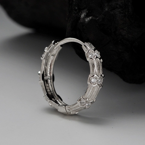 Pendientes de Aro de Plata de Ley S925 con Nudo de Bambú para Mujer Diamantes de Imitación Incrustados Estilo Coreano Pequeños Pendientes Oro Plata