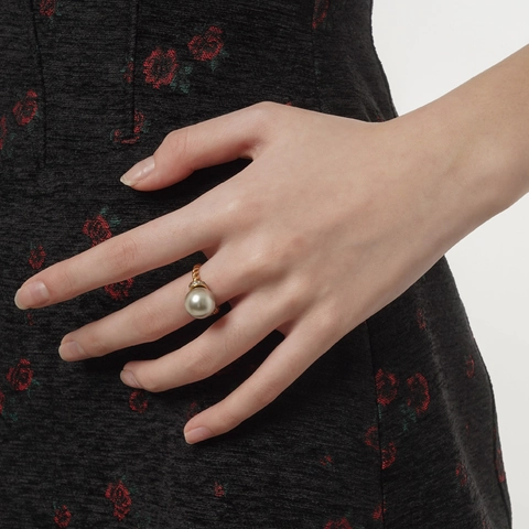 925 Sterling Silver Gray Artificial Pearl Ring Women Adjustable Open Twisted Rope Design Rhinestone Fashion Finger Ring