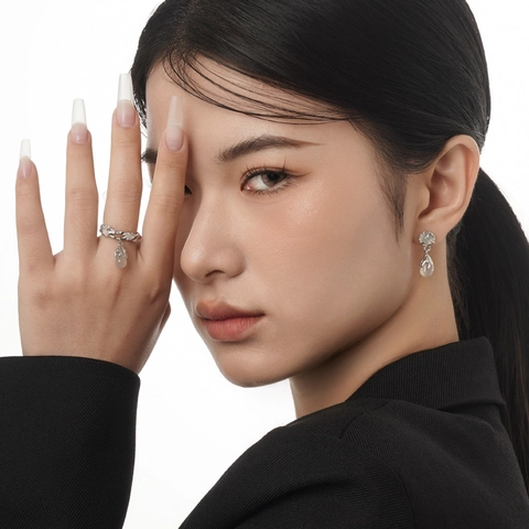 S925 Sterling Silver Water Drop Agate Ring For Women Adjustable Open Finger Ring Korean Minimalist Trendy Jewelry Gift