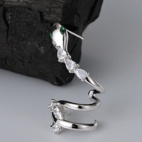 S925 Sterlingsilber Schlangen Ohrstecker Für Damen Nischen Designer Strass Eingelegt Grüne Augen Übertriebener Nachtclub Stil Schmuck