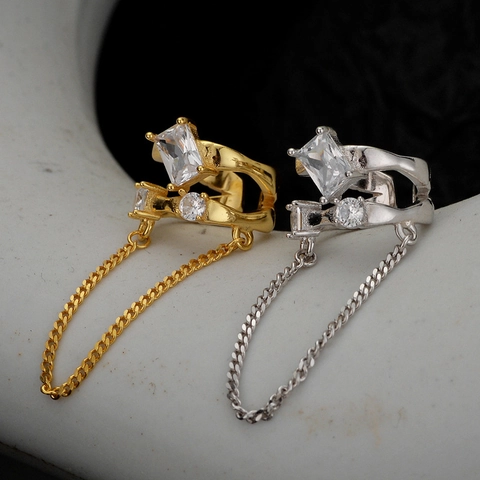 Pendiente de Clip de Plata de Ley 925 Geométrico Hueco de Doble Capa Para Mujer Sin Agujero Borla Larga Diamantes Bijoux