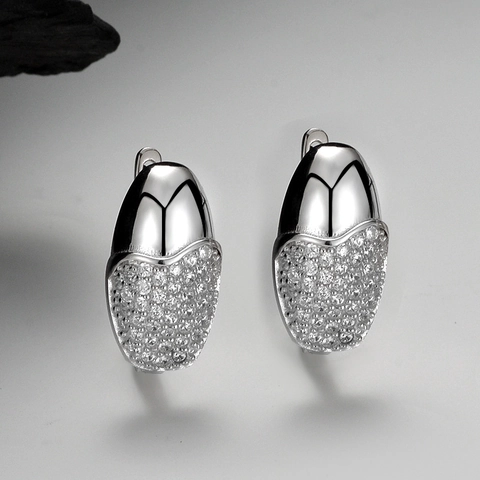 925 Sterling Silver Minimalist Pave Rhinestone Ear Hoop For Women Geometric Oval Bullet Stud Earrings Jewelry Gift