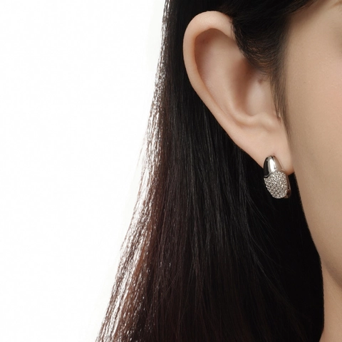 925 Sterling Silver Minimalist Pave Rhinestone Ear Hoop For Women Geometric Oval Bullet Stud Earrings Jewelry Gift