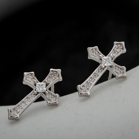 925 Sterlingsilber Kreuz Ohrstecker Für Damen Zierliche Strass Gotik Vintage Vergoldeter Schmuck Geschenk