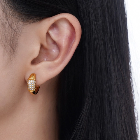 S925 Sterling Silver Geometric Hoop Earrings For Women Luxury Full Rhinestone Ear Buckle Round Fashion Jewelry Gift
