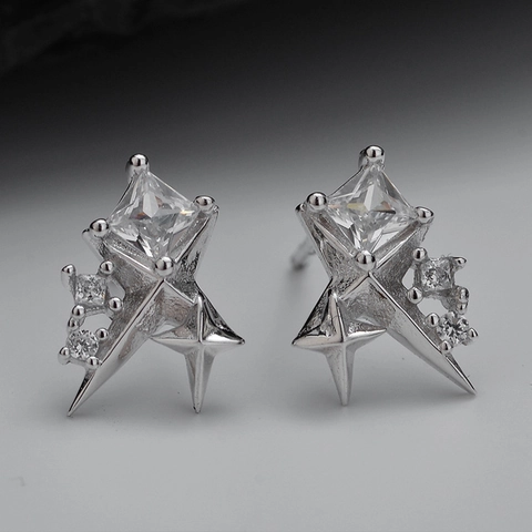 Pendientes de Botón de Estrella de Plata de Ley 925 Con Diamantes de Imitación Brillantes Minimalistas para Mujer Joyas de Moda Regalo