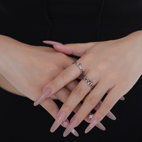 S925 Sterling Silver Checkerboard Open Ring For Women Korean Niche Design Dripping Enamel Liquid Metal Texture Marquise Rhinestone Ring