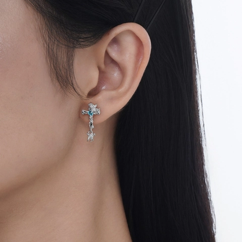 Gothic 925 Sterling Silver Cross Butterfly Stud Earrings For Women Rhinestone Inlaid Sweet Cool Style Fashion Jewelry Gift