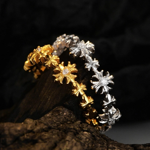 Anello Aperto in Argento Sterling S925 a Stella Incrociata Per Donna Anello Regolabile Gotico Galvanizzato con Strass
