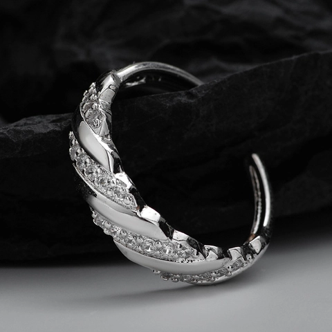 Anello Aperto Geometrico Torto in Argento Sterling S925 Stile Coreano Per Donna Regolabile Con Strass Gioielli alla Moda Anello al Dito