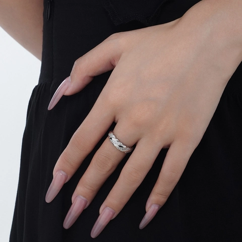 Anello Aperto Geometrico Torto in Argento Sterling S925 Stile Coreano Per Donna Regolabile Con Strass Gioielli alla Moda Anello al Dito
