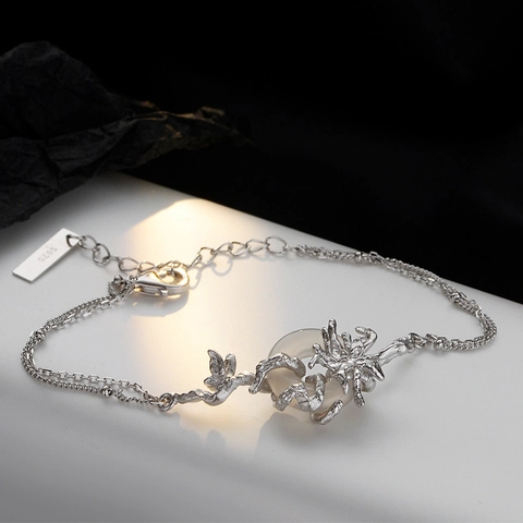 Bracciale in Argento Sterling 925 Ragno Ping An Kou per Donna Retrò Irregolare Doppio Strato Gioielli in Stile Etnico Fatti a Mano Regalo