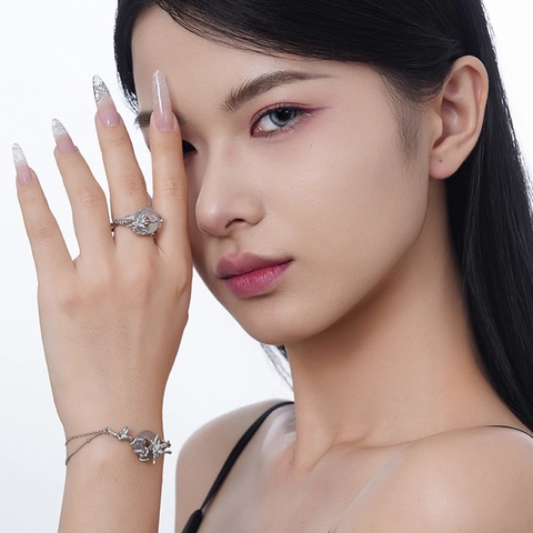 Bracciale in Argento Sterling 925 Ragno Ping An Kou per Donna Retrò Irregolare Doppio Strato Gioielli in Stile Etnico Fatti a Mano Regalo