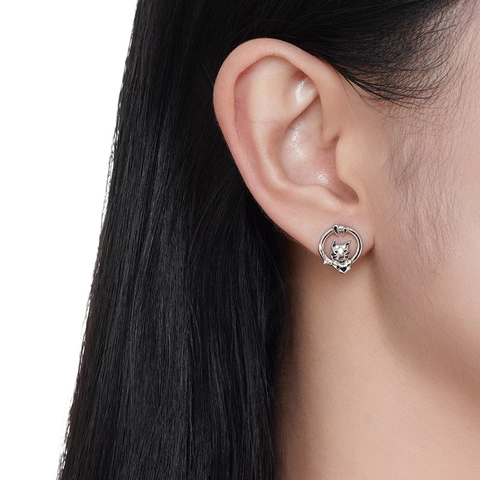 925 Sterlingsilber Katze Hund Ohrstecker Asymmetrische Tier Design Emaille Ohrringe Mit Silber Stift Für Damen Mode Schmuck