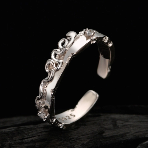 S925 Sterling Zilver Verstelbare Slang Ring Voor Vrouwen Onregelmatig Fluïde Golf Ontwerp Strass Ingelegd Mode Sieraden Minimalistische Ring